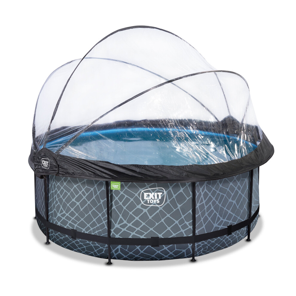 Exit Toys Exit Stone Pool 12Ft X 48In With Sand Filter Pump And Dome – Grey