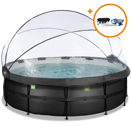 EXIT TOYS EXIT Black Leather Pool 16ft x 48in with Sand Filter Pump and Dome and Accessory Set – Black 1