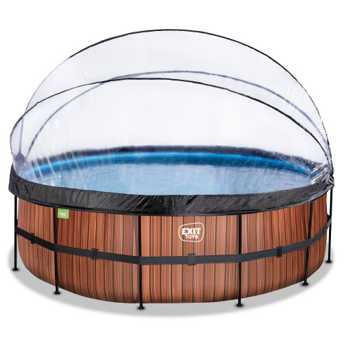 EXIT TOYS EXIT Wood Pool 15ft x 48in with Sand Filter Pump and Dome – Brown 1