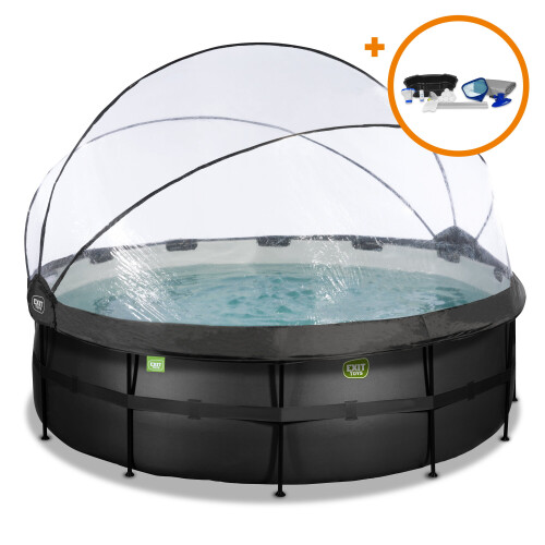 EXIT TOYS EXIT Black Leather Pool 14ft x 48in with Sand Filter Pump and Dome and Accessory Set – Black 1