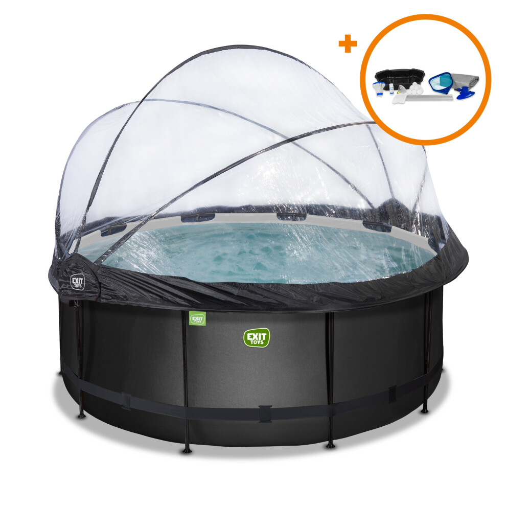 Exit Toys Exit Leather Pool 12Ft X 48In With Sand Filter Pump And Dome And Accessory Set – Black