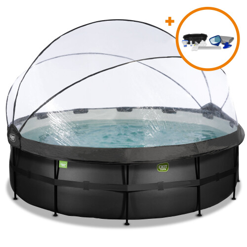 EXIT TOYS EXIT Black Leather Pool 15ft x 48in with Sand Filter Pump and Dome and Accessory Set – Black 1