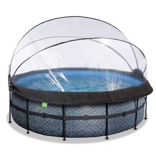EXIT TOYS EXIT Stone Pool 14ft x 48in with Sand Filter Pump and Dome – Grey 1