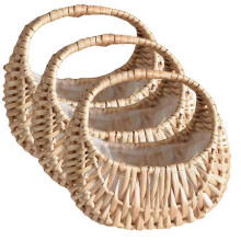 3pcs Handmade Flower Arrangement Basket Half Moon Wicker Basket Woven Basket with Handle Wedding Flower Home Decoration
