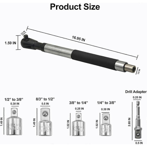 Offset Extension Wrench for Electric Drill,Impact Wrench Extender for Socket Set 1