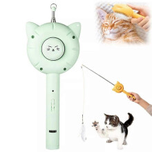 (Without telescopic rod, green) Interactive Cat Toys,3 Function Cat Toy(comb,laser,Retractable Cat-Teasing Wand)