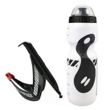 (07) 650ml Cycling Bottle With Holder Mountain Bike Carbon Fiber Textured V-shaped Bottle Set Outdoor  Water BottlesCycling Accessory
