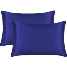 Fronha de cetim protetora para cabelo e pele, tamanho Queen (50 x 75 cm), seda lavada ultramacia com design exclusivo embutido, 2 peças na cor azul
