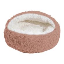 (40cm, Pink) Pet Shell Nest Bed Warm Calming Cat Cave Bed with Hooded Cover Semi Enclosed Fluffy Plush Lined Round Bed for Small Medium Pets