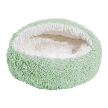 (40cm, Green) Pet Shell Nest Bed Warm Calming Cat Cave Bed with Hooded Cover Semi Enclosed Fluffy Plush Lined Round Bed for Small Medium Pets
