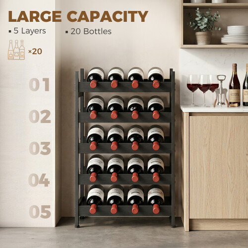 Homcom HOMCOM Wine Rack Freestanding 5-Tier 20-Bottle Capacity Black 1