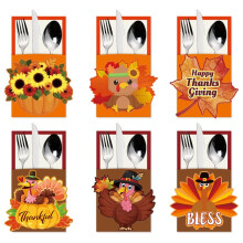 Børnesikker bestikholder til Thanksgiving, elegante unikke kalkundesigns til efterårs- og høstfester, 24 stk. bestikholdere i holdbart materiale