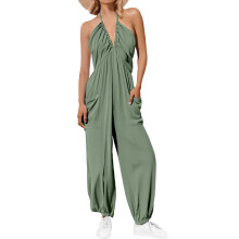 Women's  Diving Backless Sleeveless Pleated-Light Green XXL