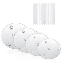 1 Set Transparent Stacking Cake Supports Food Grade Reusable 4 Cake Separator Plates 12 Cake Support Rods for 4/6/8/10 Inch Cakes