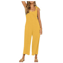 Women's casual loose-fitting long overalls, wide-leg-Yellow XXL