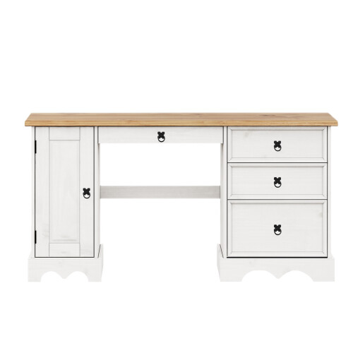 Corona Computer Desk White Straight Office Solid Wooden Pine Dressing Table Wood 2