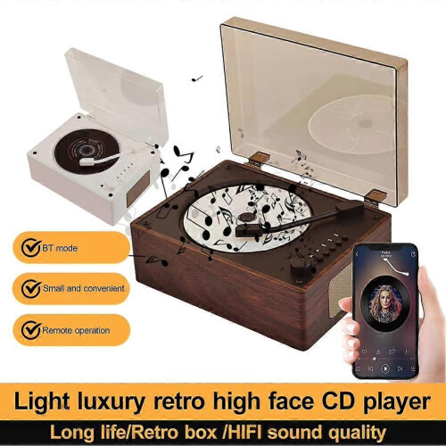 (Walnut) Retro CD Player Rechargeable Support CD BT USB 3.5mm AUX Portable CD Player Bluetooth-Compatible 5.0 1