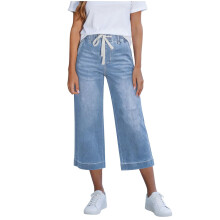 Capris Jeans for Women Trendy Wide Leg Pants-Light Blue XXL