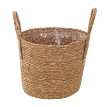 (Large) Wicker Planter Basket with Handles Indoor Outdoor Plants Rattan Woven Planter Pot Home Living Room Balcony Garden Round Decorative Flower Pot