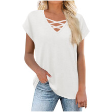 Womens Short Sleeve V Neck Shirts Loose Casual Blouses-White M