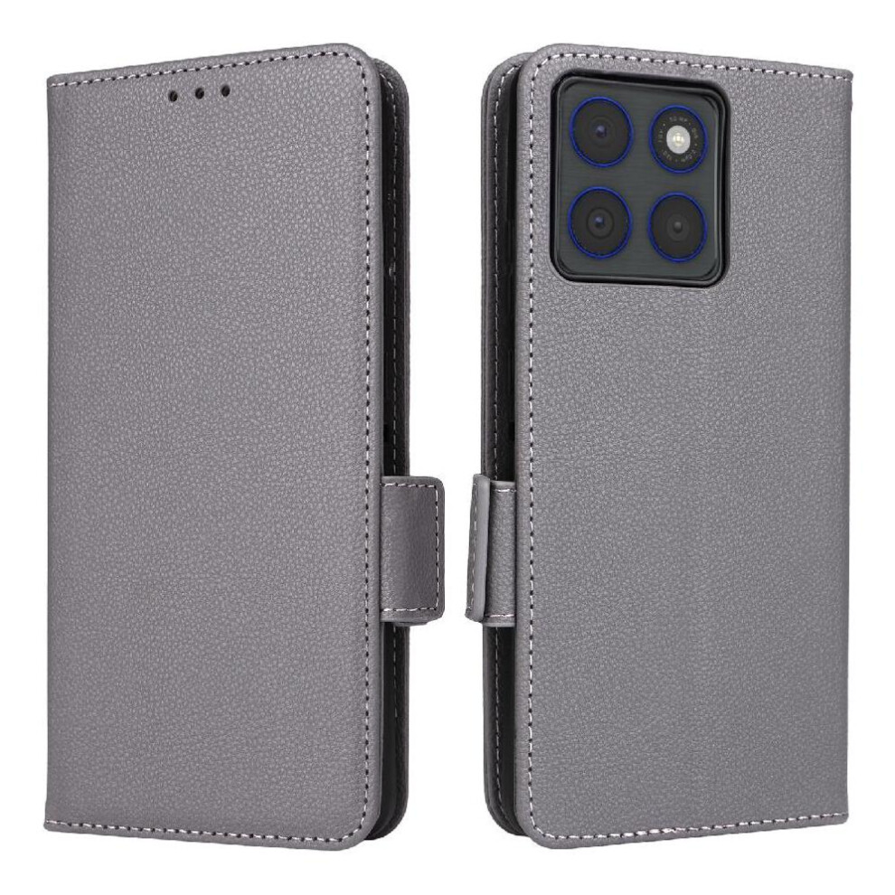 (Gray) Flip Case For Motorola Edge 70 Magnetic Wallet Pu Leather Side Buckle Card Slots Holder Gray 764563375448