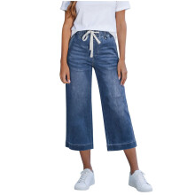 Capris Jeans for Women Trendy Wide Leg Pants High-seablue L