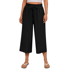 Damenhose, stilvolle und lässige Gaucho-Hose mit-Schwarz XXL