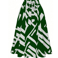 Fashionable Geometric Print Tie Waist Pleated A Line-Green XXL