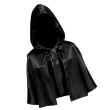 Premium Satins Hooded Cape Medieval Costume Cloak Anime-Black