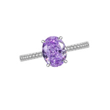 Elegant Oval Zircon Rings With Ice Flower Cut Designs-Purple