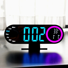 Digitale spiegelwekker, 16 RGB-nachtlampjes, dubbel luid alarm voor slapers, 3 helderheidsinstellingen, groot led-display, blauw