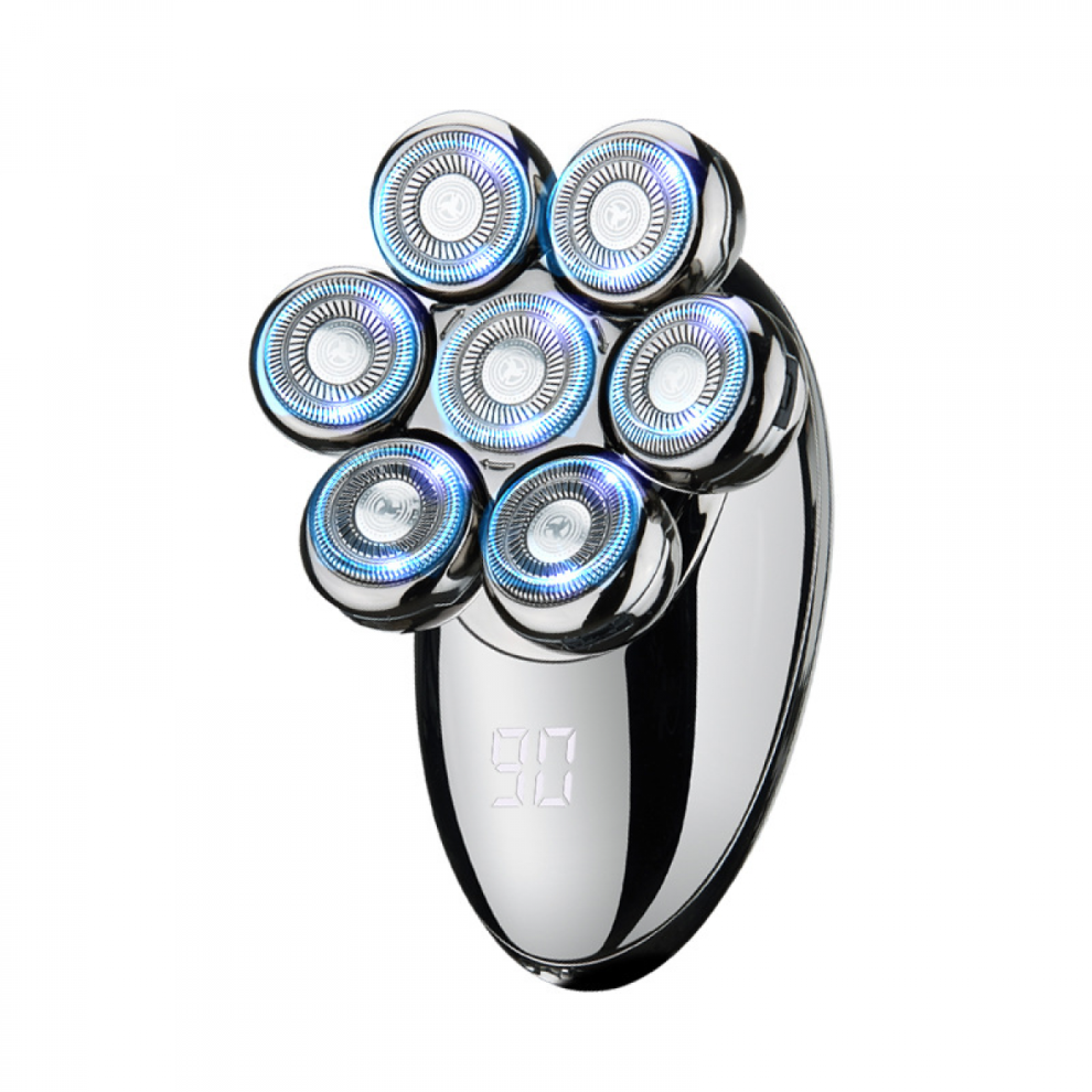 Innovative 7-Blade Rotary Head Shaver for Men - Ergonomic Bald Head Electric Razor, Wet/Dry & LED Display