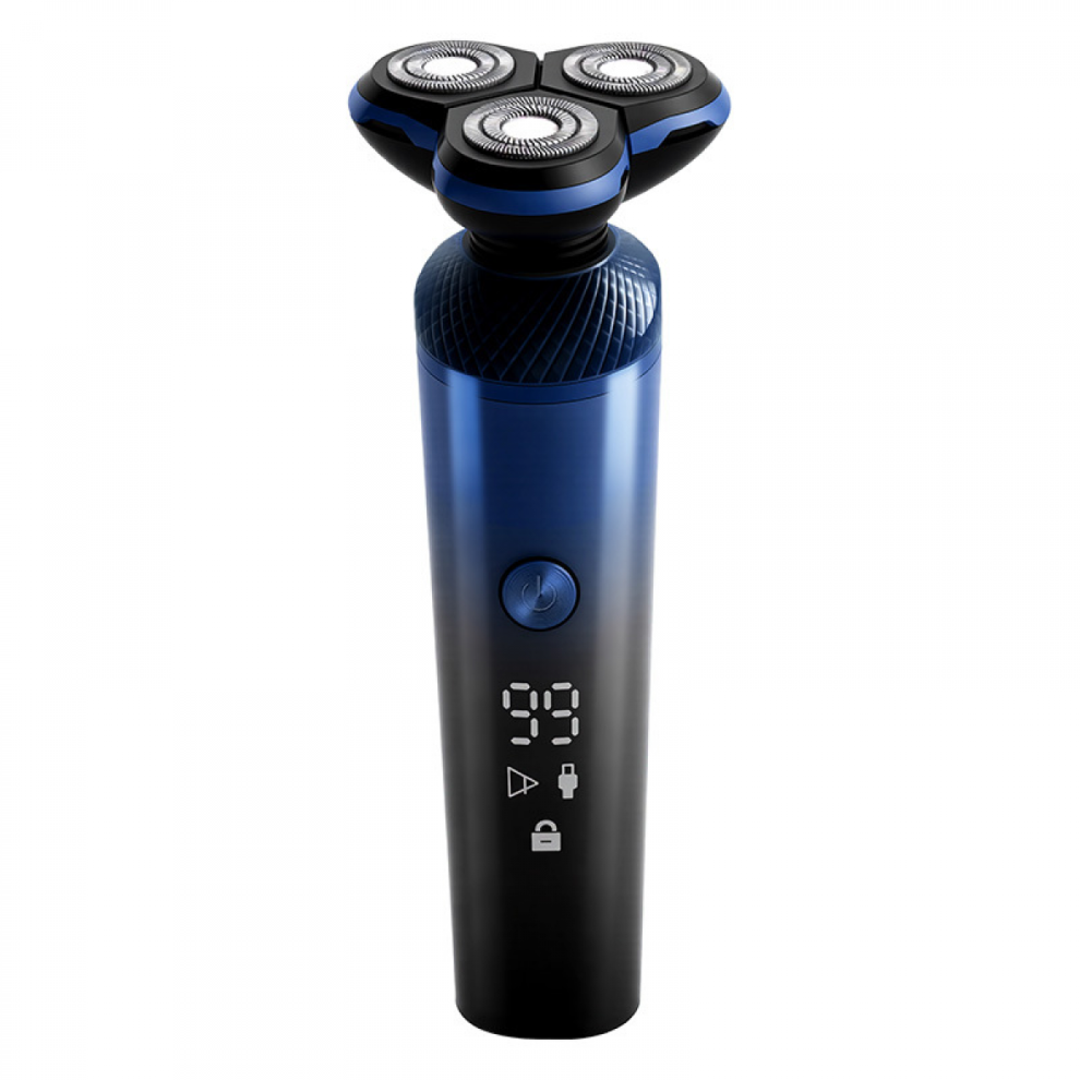 Blue/Black Rechargeable Electric Rotary Shaver For Men Â 3D Floating Triple Blade Razor With Led Displayï¼-Blackï¼