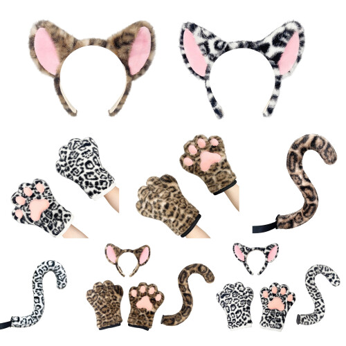Elastic Animal Headband Detailed Leopard Design-Paws white 1