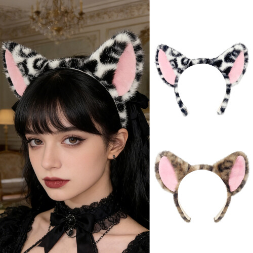 Elastic Animal Headband Detailed Leopard Design-Paws white 2