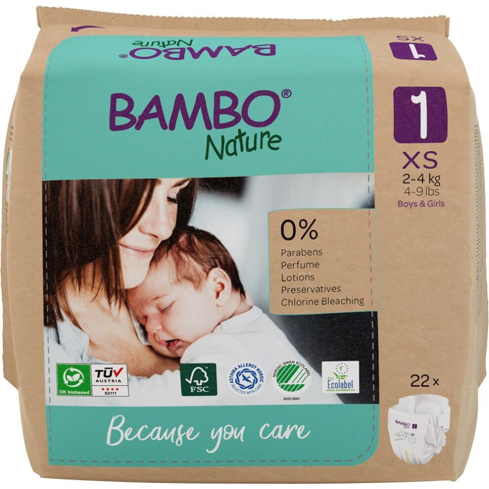Bambo Nature Premium Eco Nappies, Size 1 (4-9 lb/2-4 kg), 22PK, Eco-Labelled Newborn Nappy, Enhanced Leakage Protection, Secure and Comfortable Baby Nappies, Newborn Essentials - Image 8