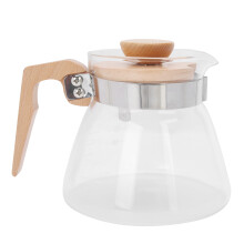 Elegante cafeteira com cabo de madeira de oliveira, experiência de café personalizável e jarra de vidro transparente para casa e escritório.