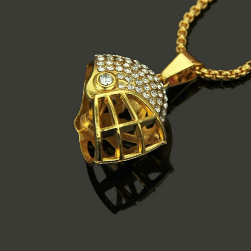 Κολιέ με κράνος ποδοσφαίρου 3D - Μενταγιόν Hip Hop από τιτάνιο και ατσάλι επιχρυσ 1