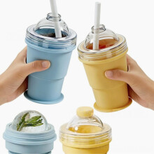 Bottiglia d'acqua 2 in 1 con stampo per cubetti di ghiaccio, bicchiere pieghevole per bevande fredde con cannuccia, stampo portatile pe