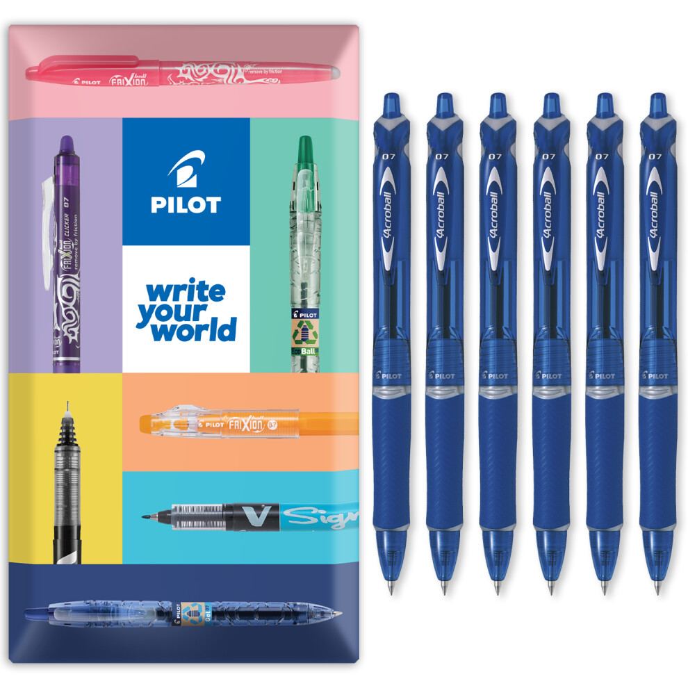 Pilot Acroball Retractable Ballpoint Pen 0.7Mm Pack Of 6 Blue