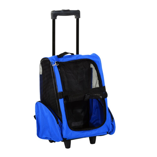 Portable Pet Carrier Backpack with Wheels, Blue