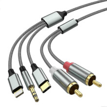3-in-1-äänikaapeli: Lightning/RCA/USB C - 3,5 mm/RCA autoon, kotiteatteriin, kaiuttimiin (Eurooppa)