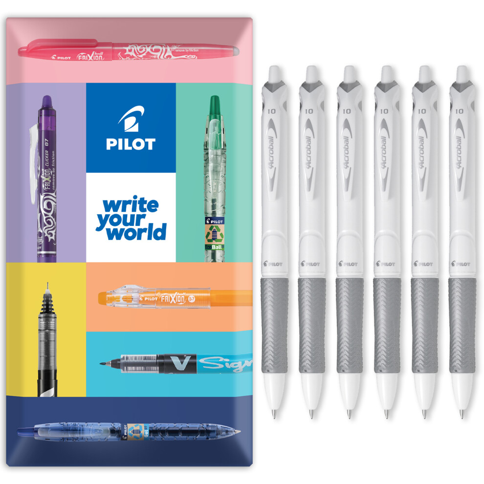 Pilot Acroball Pure Retractable Ballpoint Pen Pack Of 6 White/Black