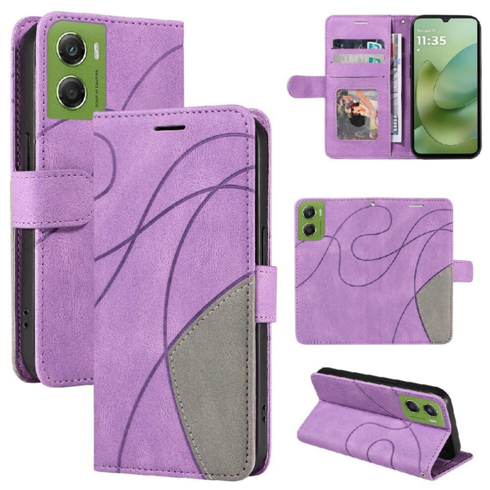 Flip Case For Motorola Moto G06 4G Stitching Color With Card Slot Stand Flip Folio Book Leather Wallet Kickstand Protective 764563375905