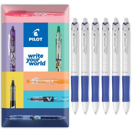 Pilot Pilot Acroball Pure White Retractable Ballpoint Pen Blue Pack of 6