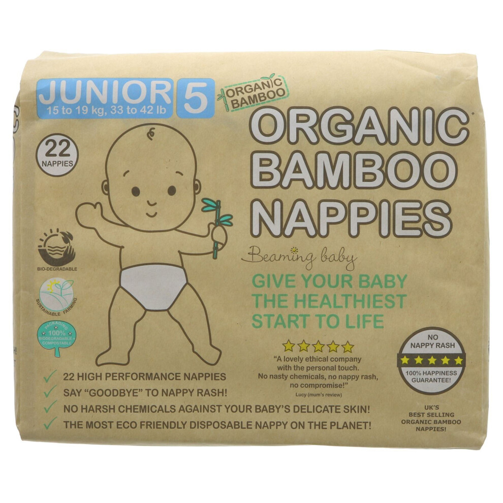 Beaming Baby Organic Bamboo Nappies Size 5 (15-19kg22 nappies) - 4 Pack - Image 4
