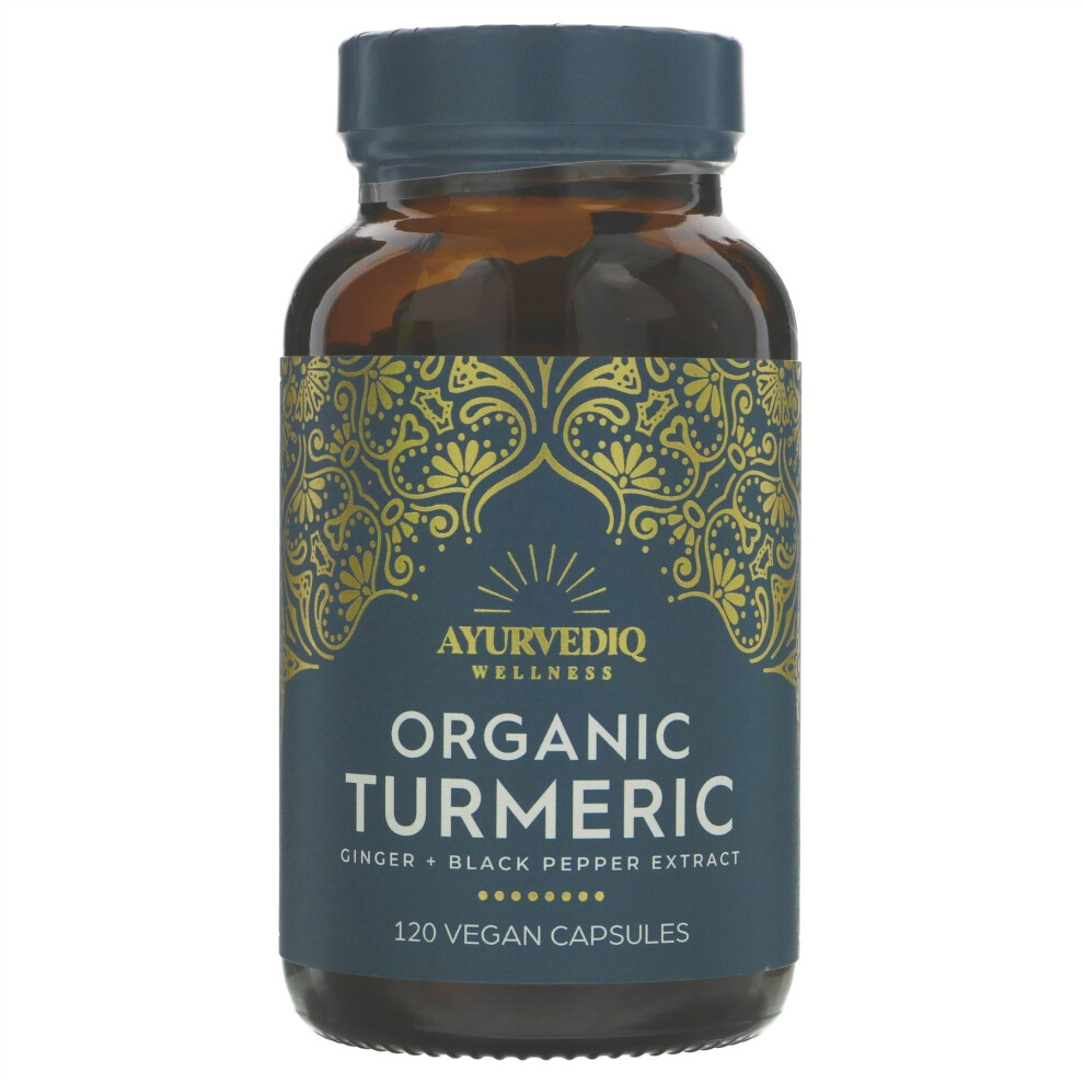 Ayurvediq Wellness Organic Turmeric Ginger Black Pepper Ext 120 Caps - 2 Pack - Image 8
