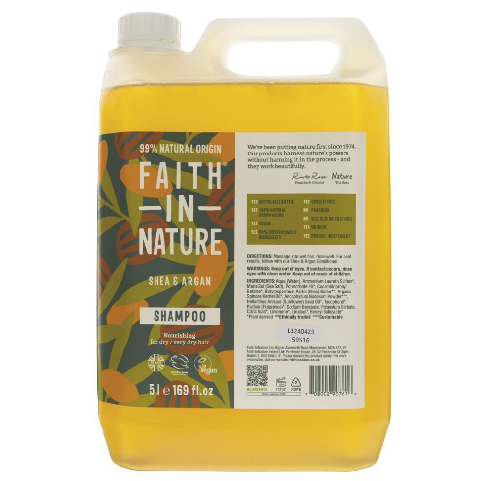 Faith In Nature {Aisle B} | Shampoo - Shea & Argan | 1 X 5L