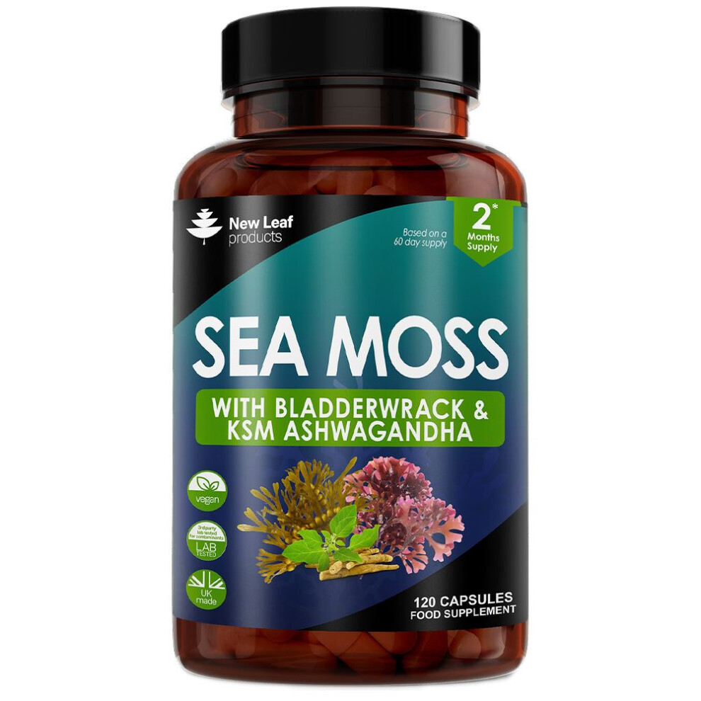 New Leaf Products Sea Moss + Bladderwrack & KSM Ashwagandha 120 Vegan Capsules - Image 6