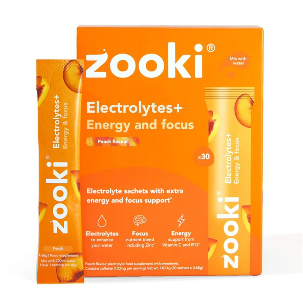Zooki Peach Electrolytes+ Energy & Focus, Flavour 30 Sachets - Image 4